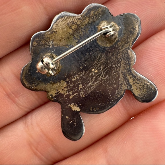 Old Vintage Zuni Native American Black and White‎ Inlay Brooch Pin - Picture 4 of 6